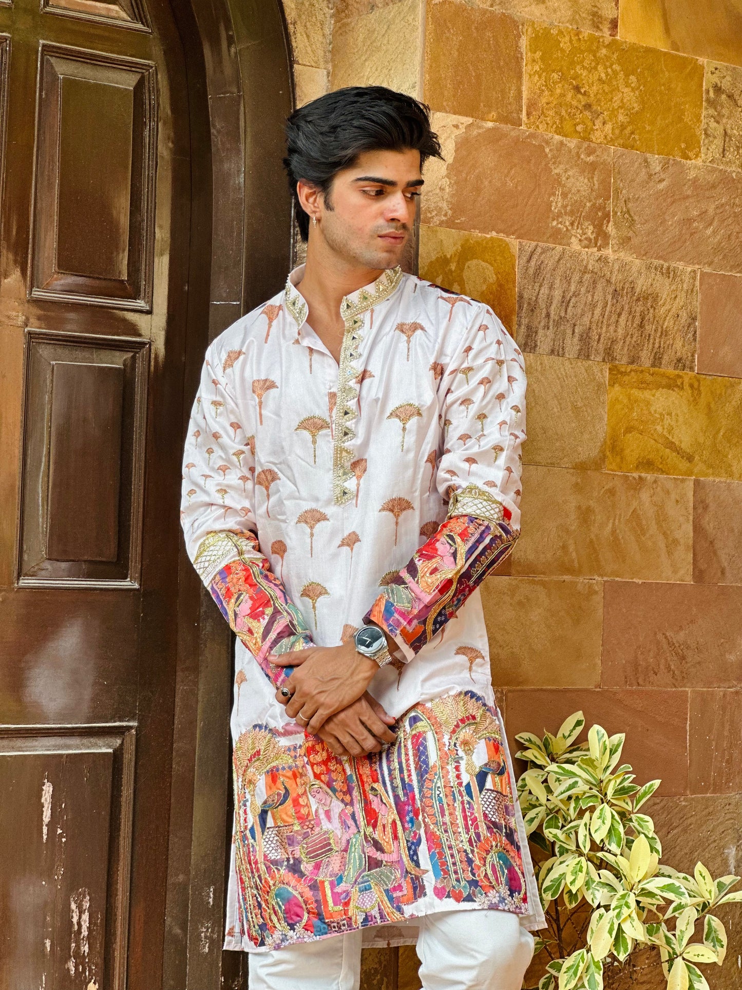White Kurta with Beautiful Rainbow Embroidery