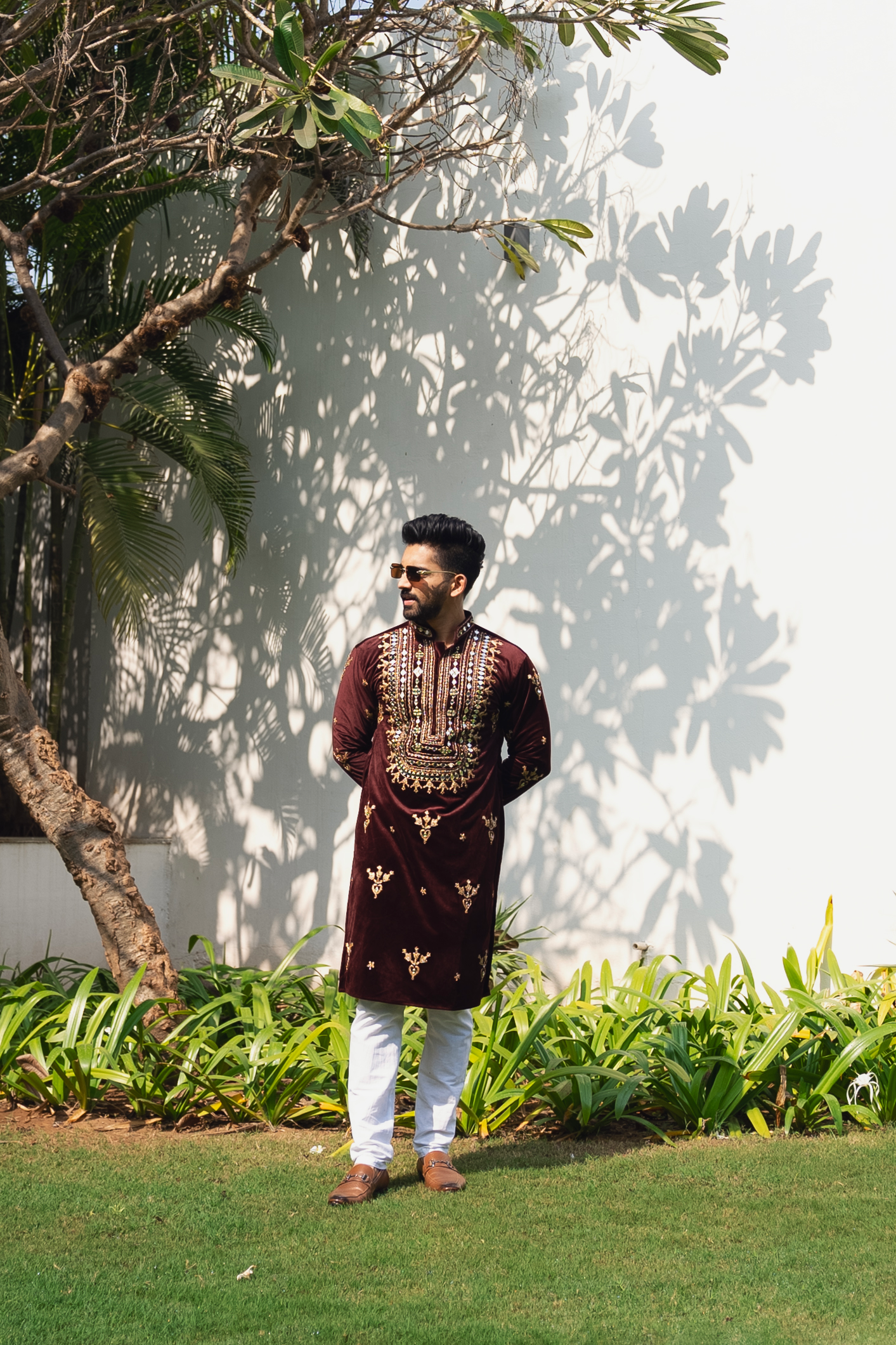 Terracotta Brown Mirror Embroidered Kurta