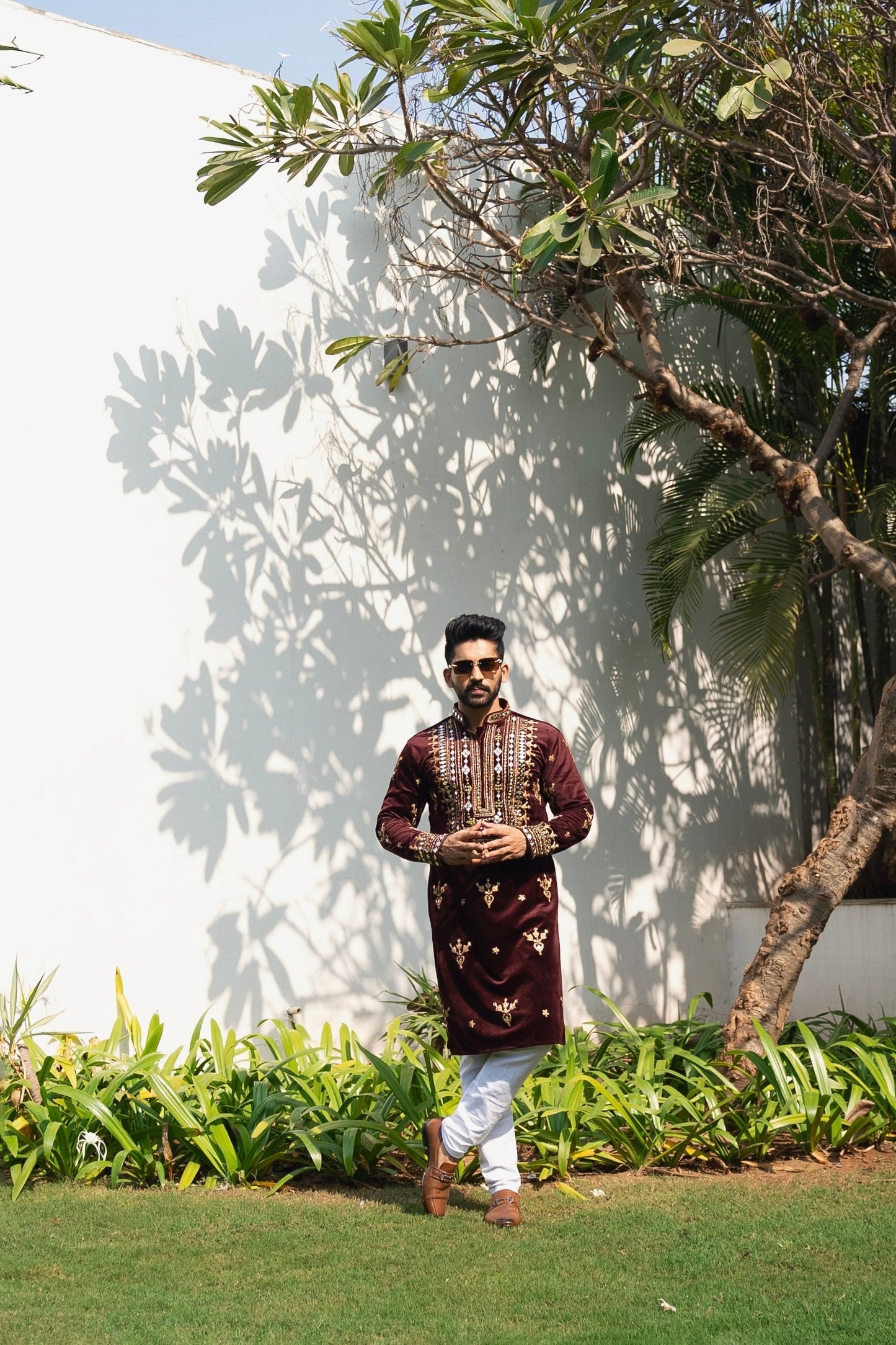 Teracotta Brown Mirror Embrioder Kurta