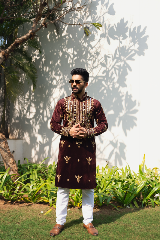 Teracotta Brown Mirror Embrioder Kurta
