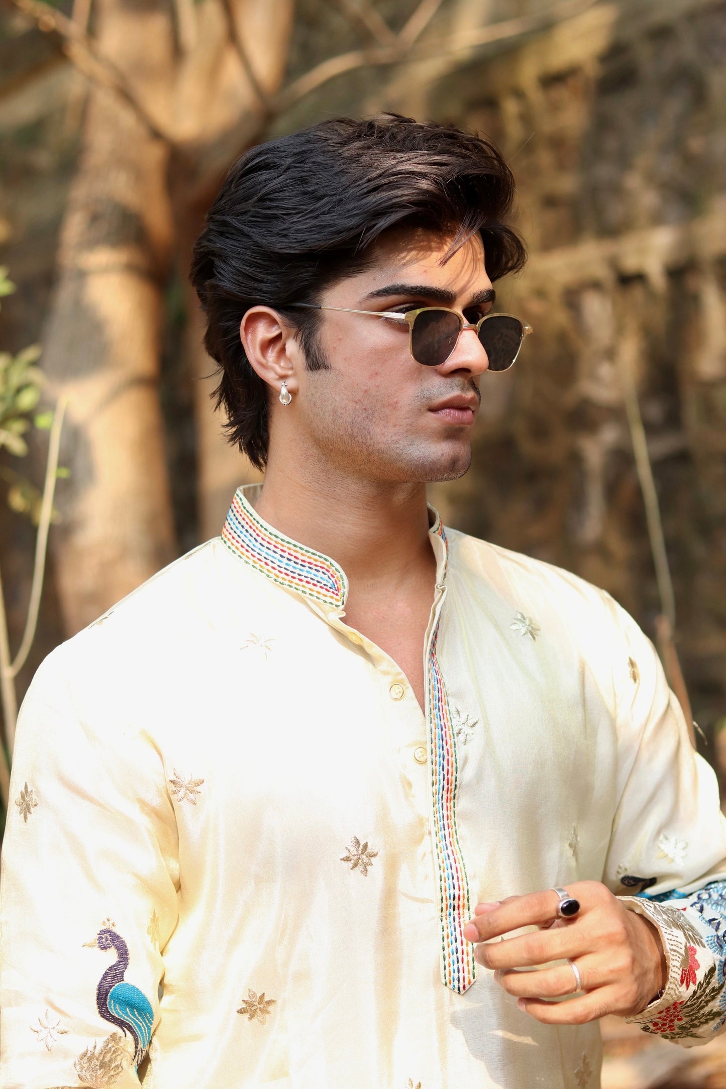 White Peacock Tissue Silk Kurta