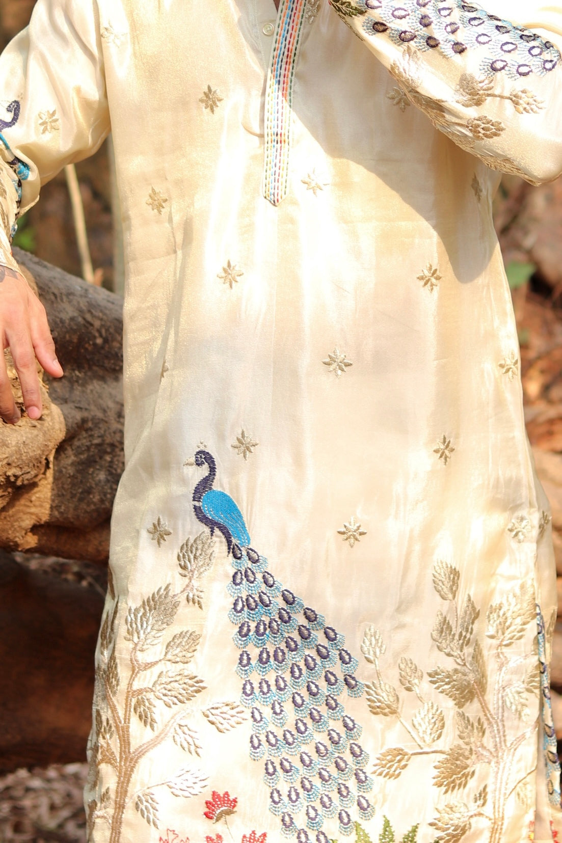 White Peacock Tissue Silk Kurta