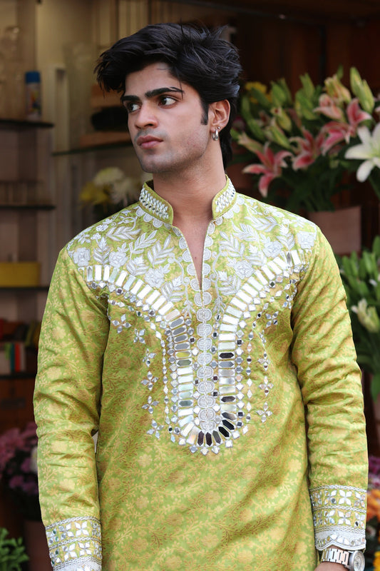 Green Sunflower Mirror Kurta