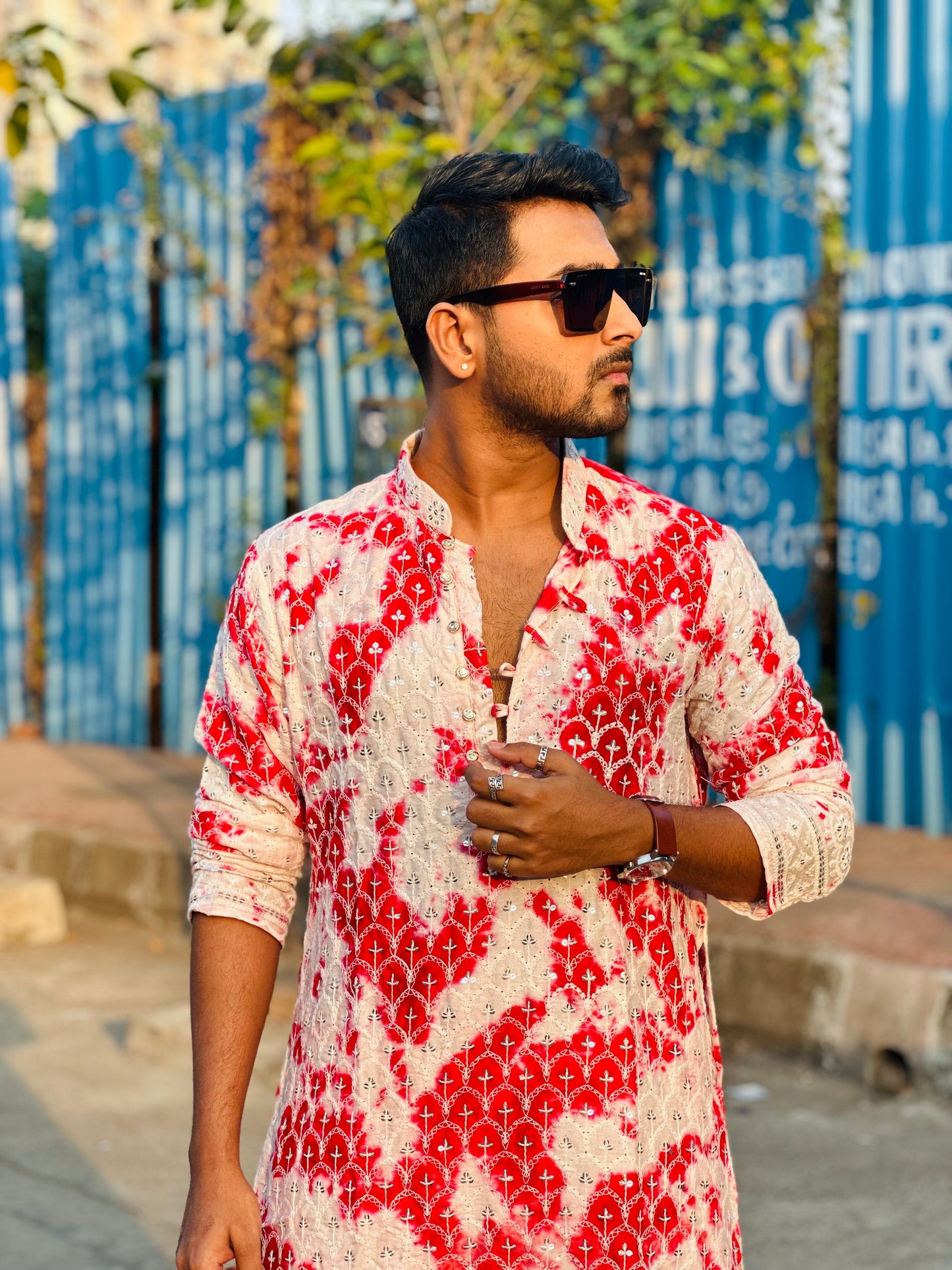 Vibrant Laal Shibori Rayon Kurta