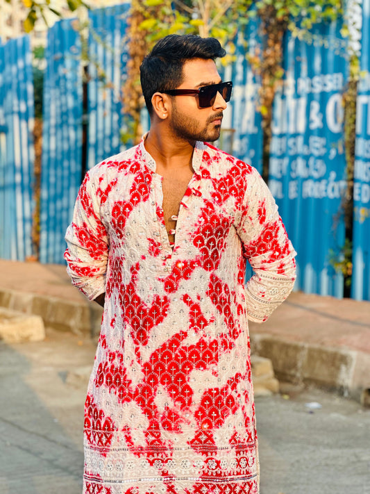 Vibrant Laal Shibori Rayon Kurta