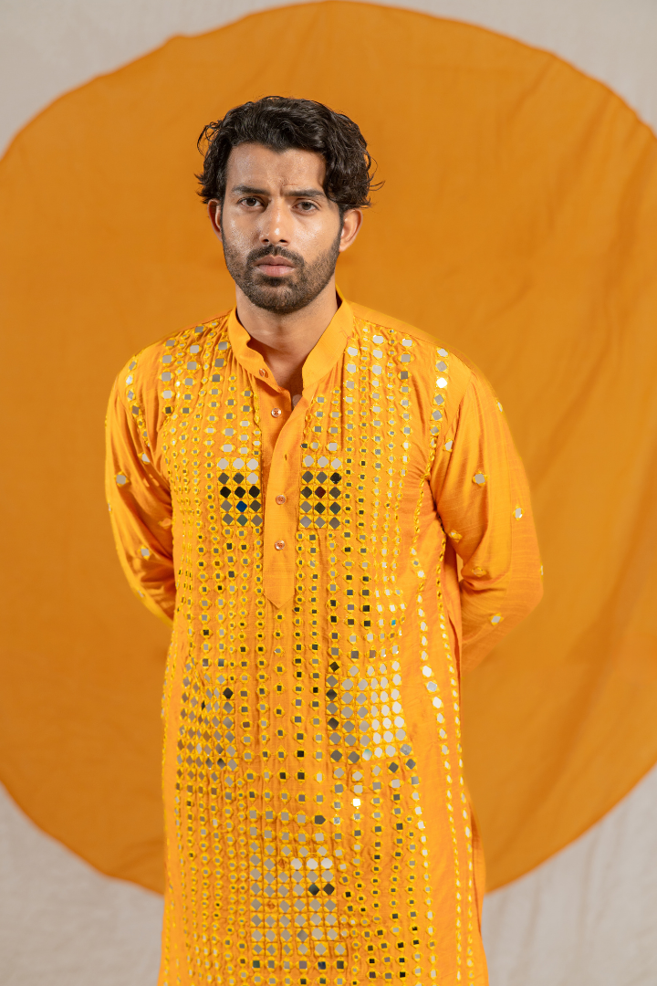 Luxe Granola Glass Mirror Raw Silk Kurta
