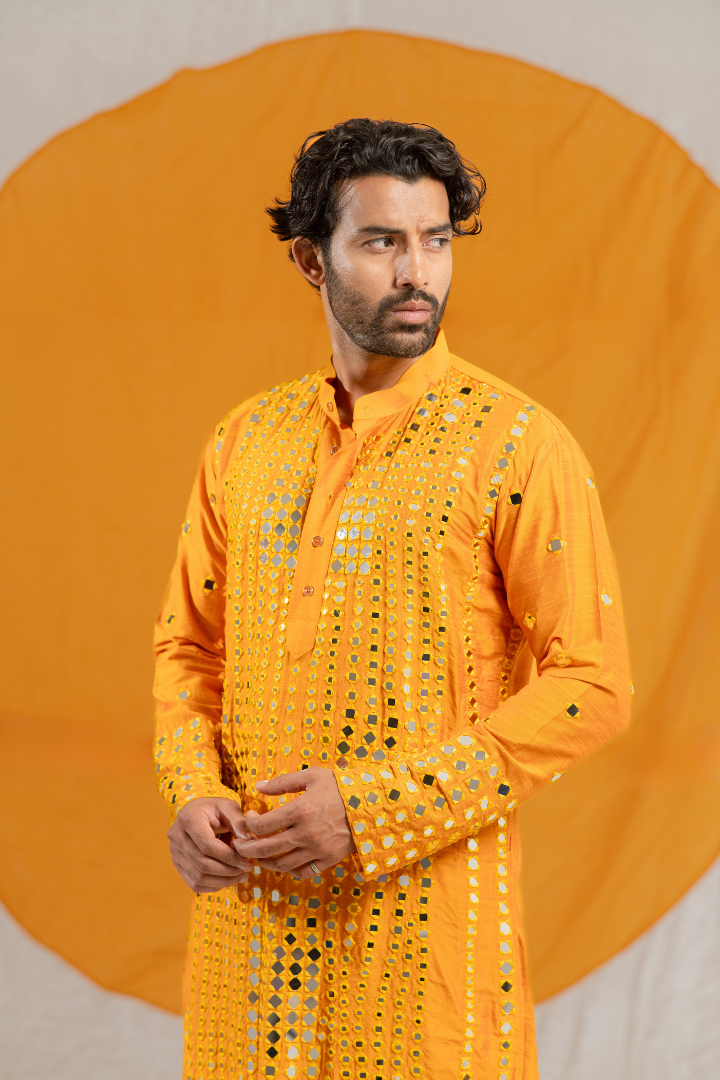 Luxe Granola Glass Mirror Raw Silk Kurta