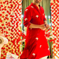 Red Cotton Satin Kurta with Delicate White Embroidery