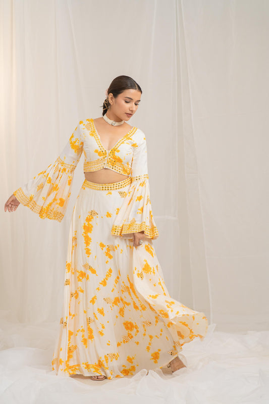 Whimsical Ruffle Crop Top and Lehenga Set
