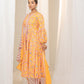 Yellow Floral Printed Anarkali Suit with Exquisite Border - Pant and Dupatta Included