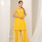 Vibrant Khatta-Nimbu Raw Silk Kurta with Embroidered Neck and Crushed Palazzo