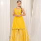 Vibrant Khatta-Nimbu Raw Silk Kurta with Embroidered Neck and Crushed Palazzo