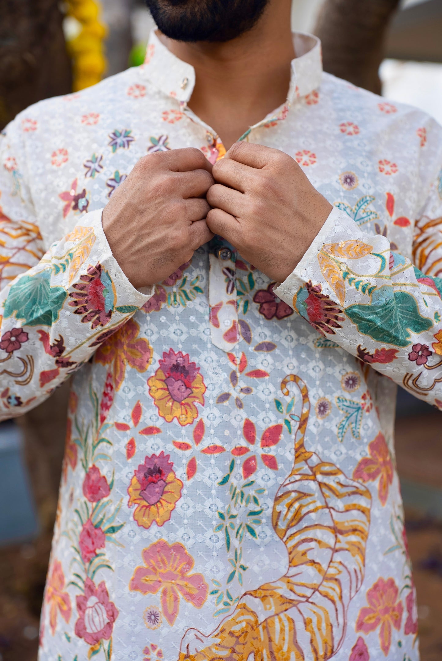Ivory Mens Nicobar Printed Kurta