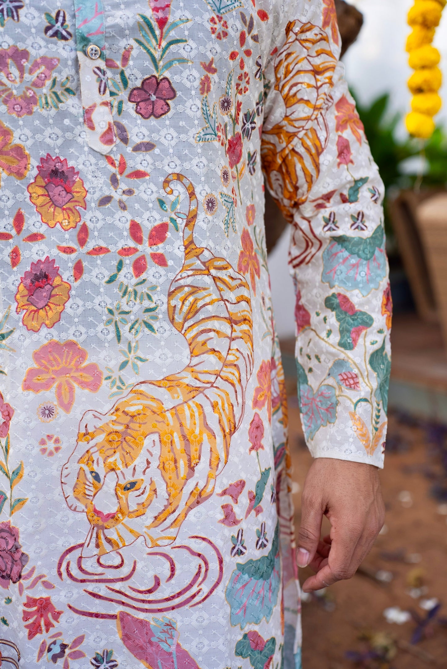 Ivory Mens Nicobar Printed Kurta