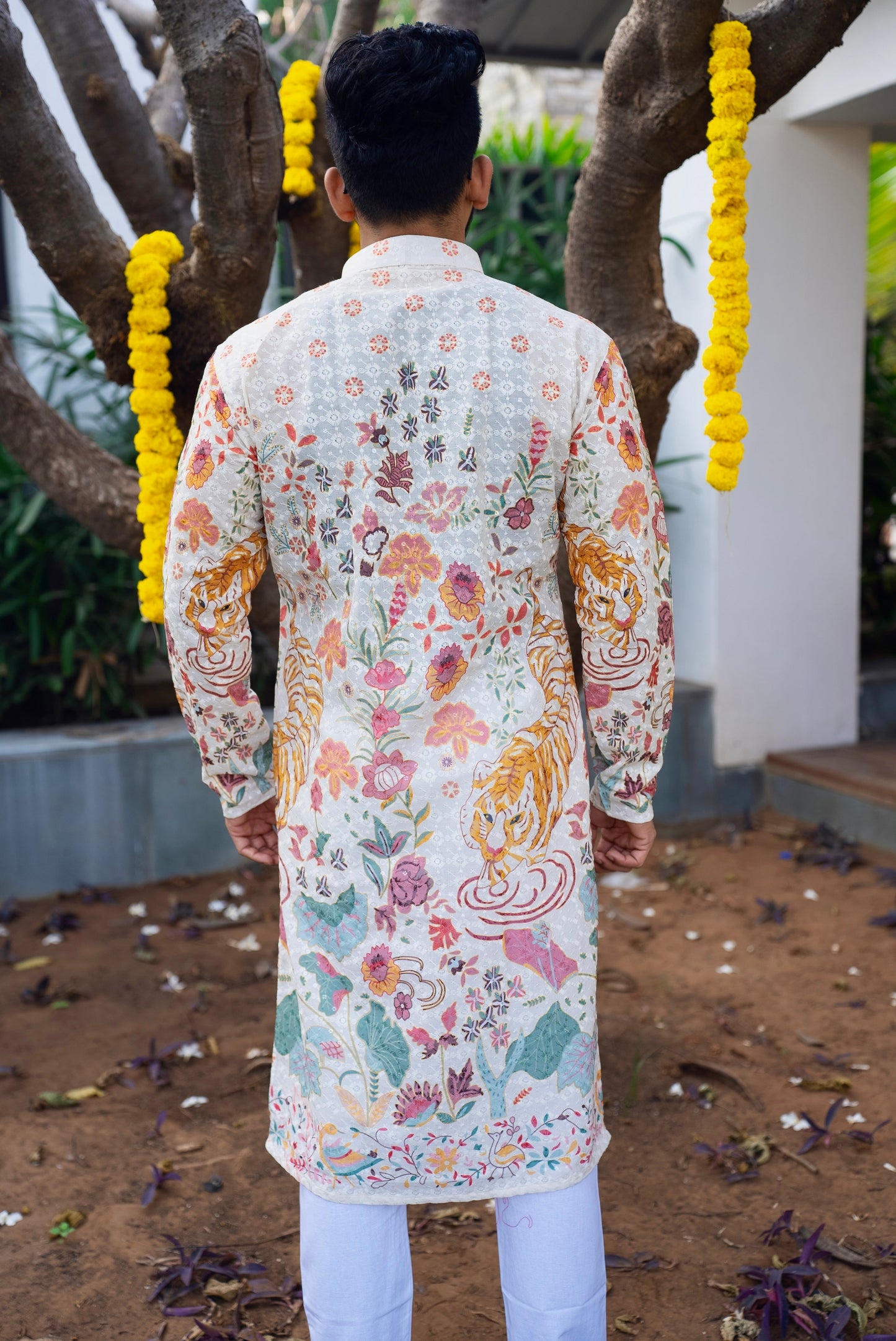 Ivory Mens Nicobar Printed Kurta