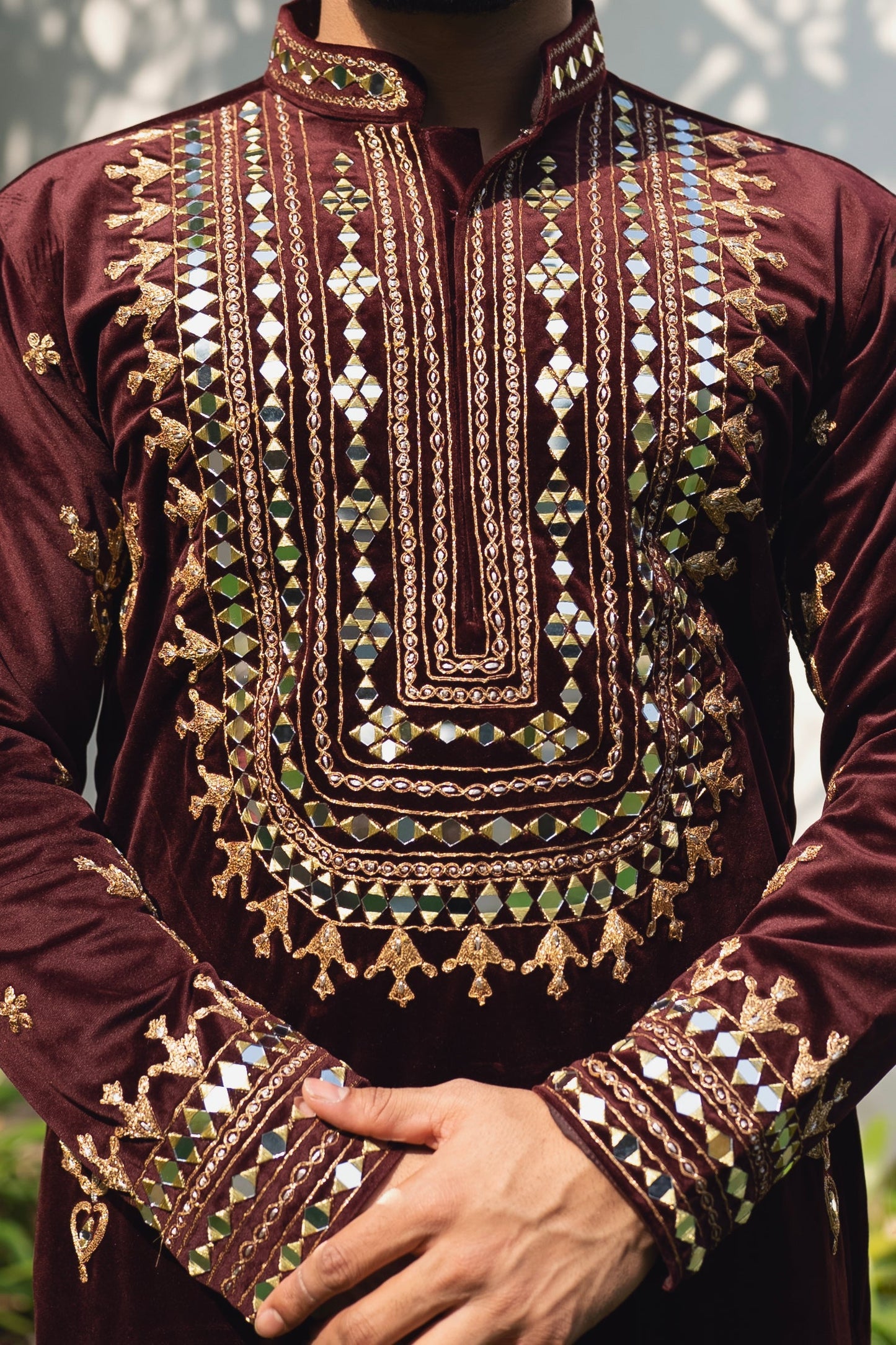 Terracotta Brown Mirror Embroidered Kurta