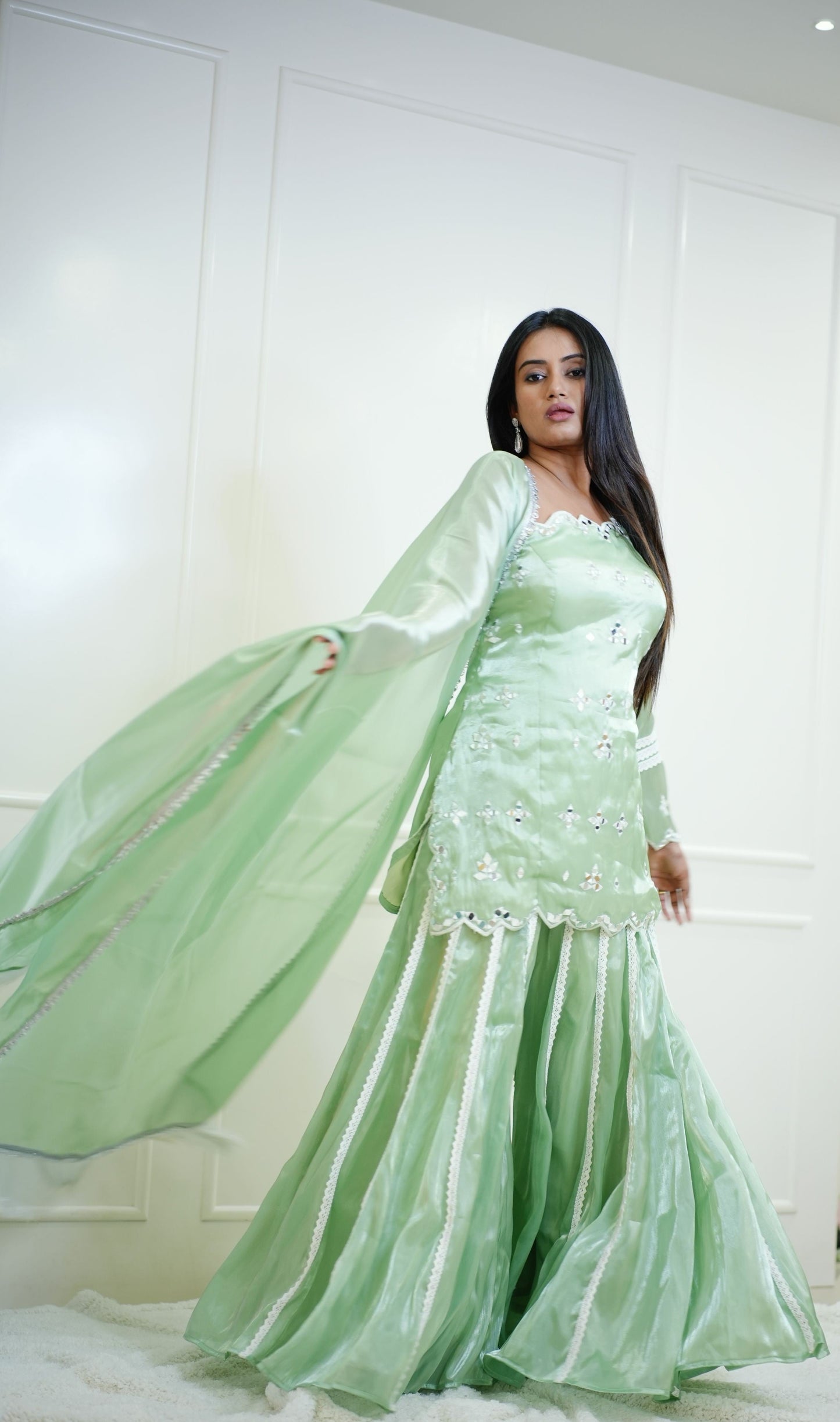 Pistachio Green Mirror Sharara Kurta